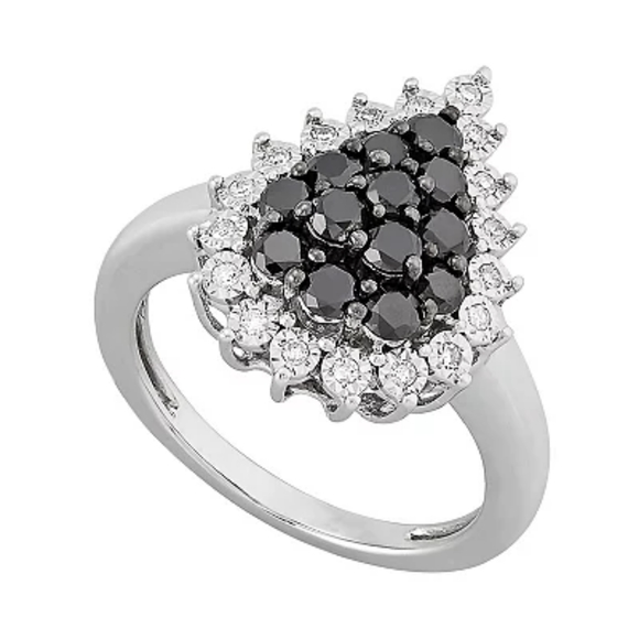 1 Carat White & Black Diamond Teardrop Ring - Picture 3 of 7